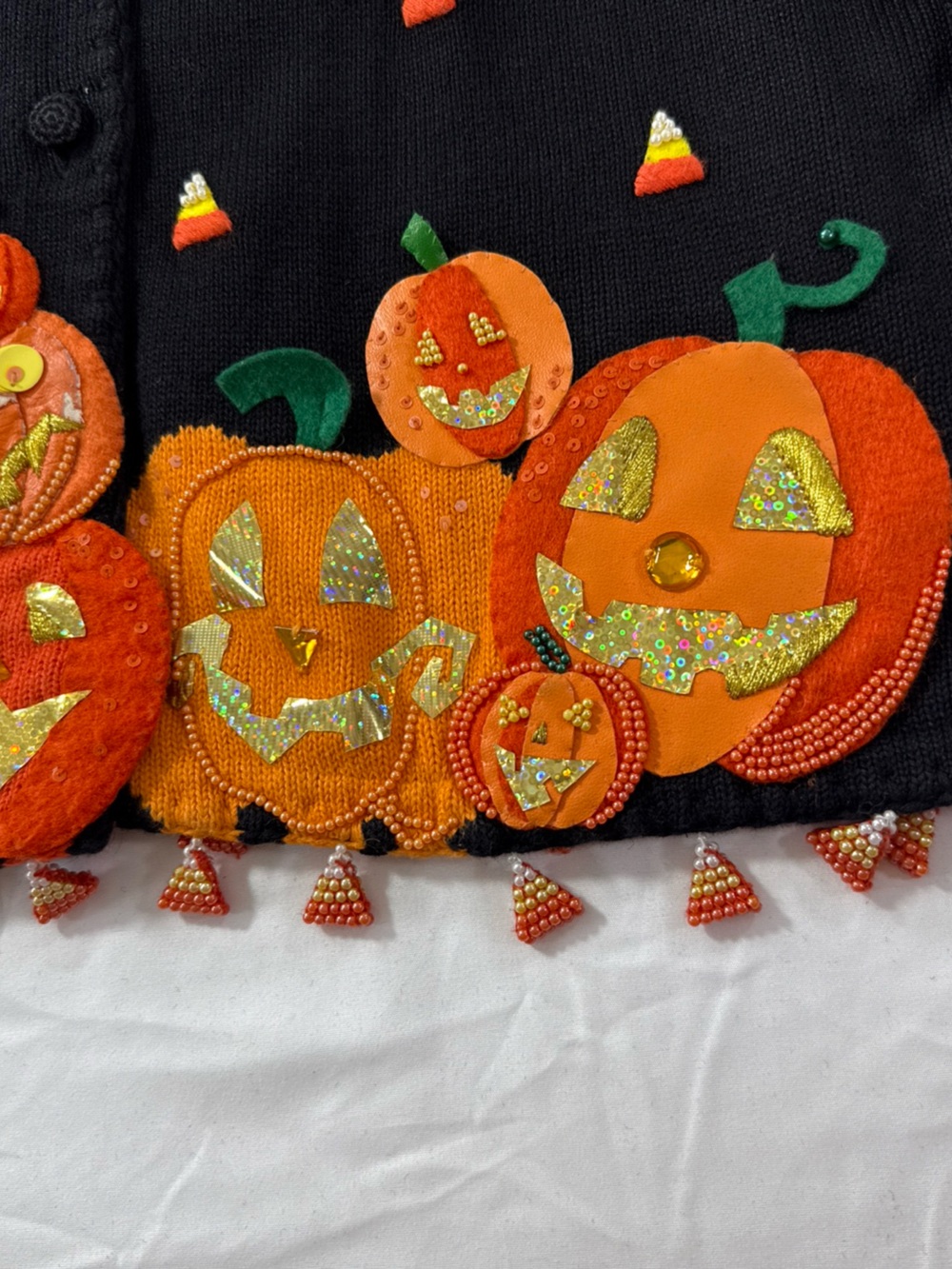 Vintage Michael Simon Halloween Cardigan Sz M, Beaded Pumpkin Embellished - Picture 9 of 15